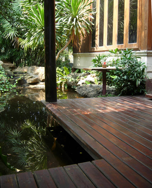 thai decking and waterfall garden feature thailand