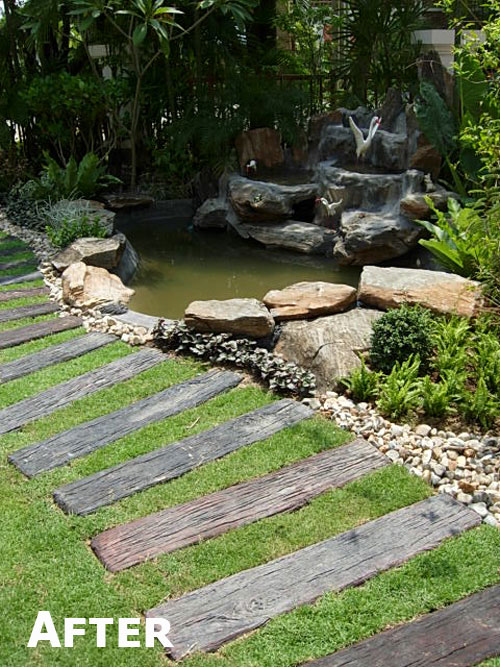 thai garden pond and pathway