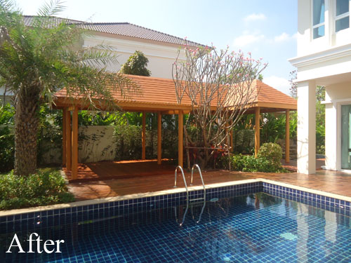 Wooden Sala, Pergola and Koi Pond at Bangkok Home - Thai 