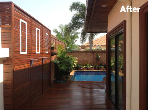 pool decking wooden thailand landscaped gardener pattaya