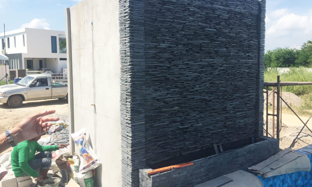 Stacked Slate Pool Water Wall Feature 5 Thai Garden Design - How To Build A Stacked Stone Water Wall Stacked Slate Pool Water Wall Feature 5 Thai Garden Design - How To Build A Stacked Stone Water Wall