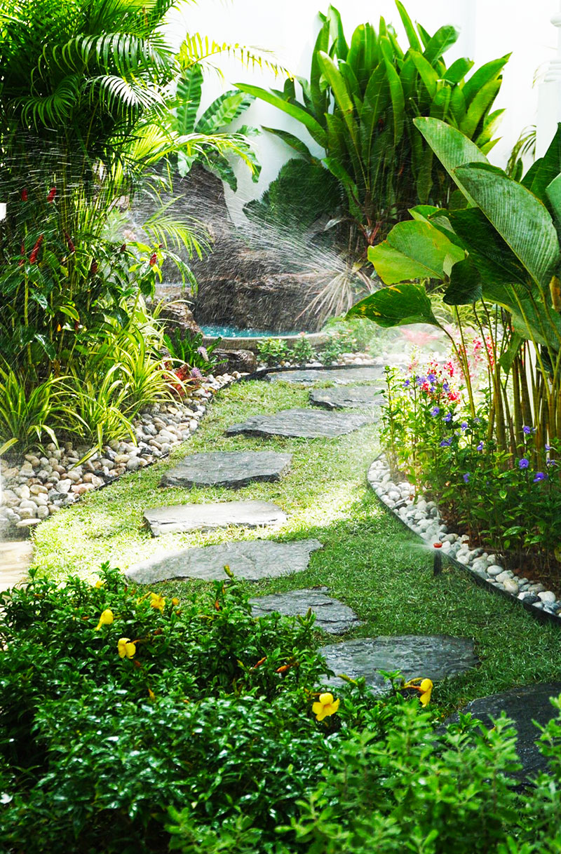 sprinkler system thailand pond and waterfall