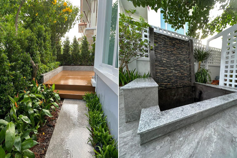 Custom Designed Landscaped Garden, Water Feature, Deck. 