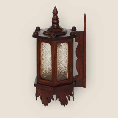Hand-Carved Vintage Teak Wall Lamp (B) - Image 2