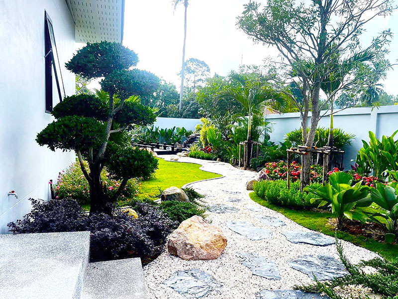 beautiful rock garden and tropical landscaping